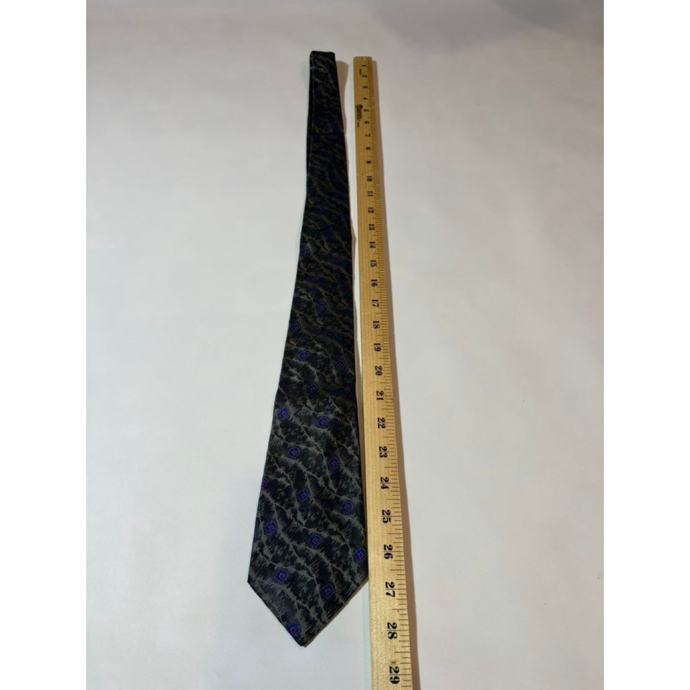 Hugo Boss Silk Tie Gray Blue Abstract Geometric Italy Luxury Necktie - Picture 2 of 5